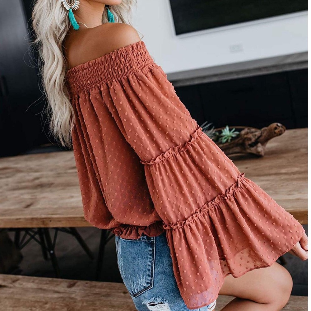 /DELILAH/ 5⭐️ Chiffon Off Shoulder Boho Blouse Top - Picture 2 of 4
